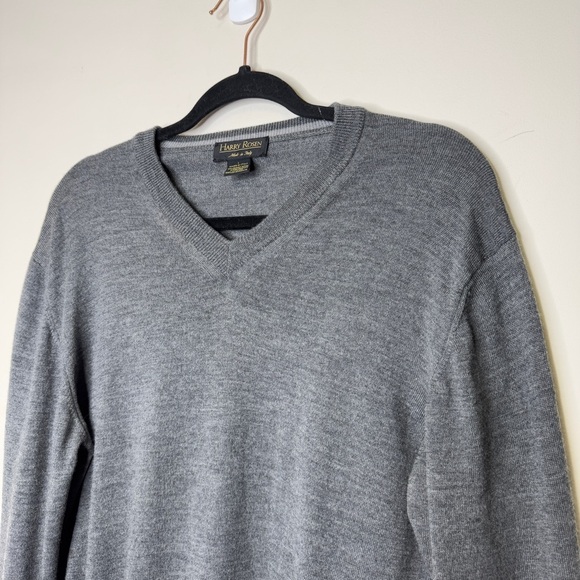 Vintage Harry Rosen L Extra Fine Italian Merino Wool Men's Gray V-Neck Sweater - Picture 3 of 12